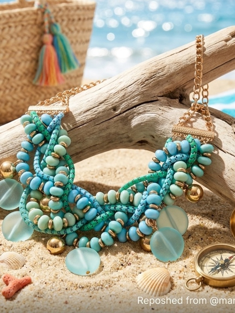 Elegant Gold and Blue Beaded Necklace